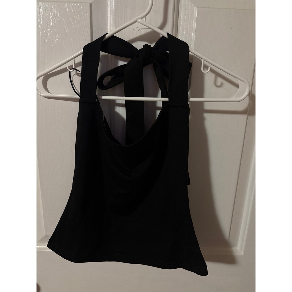Edikted Black Halter Neck Tie Back Scoop Neck Sleeveless Top Womens Size Small